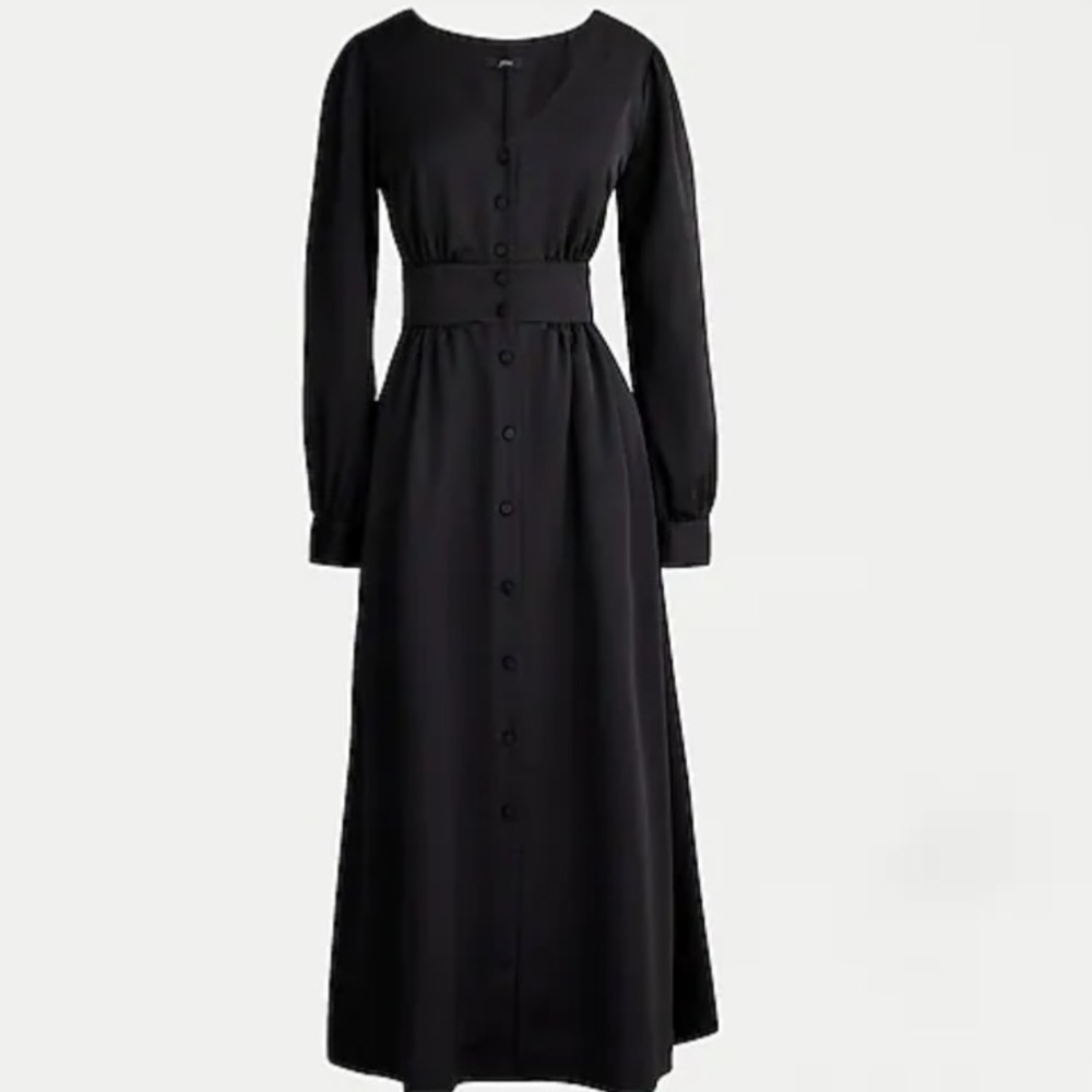 NWT JCrew Black Satin Midi Dress